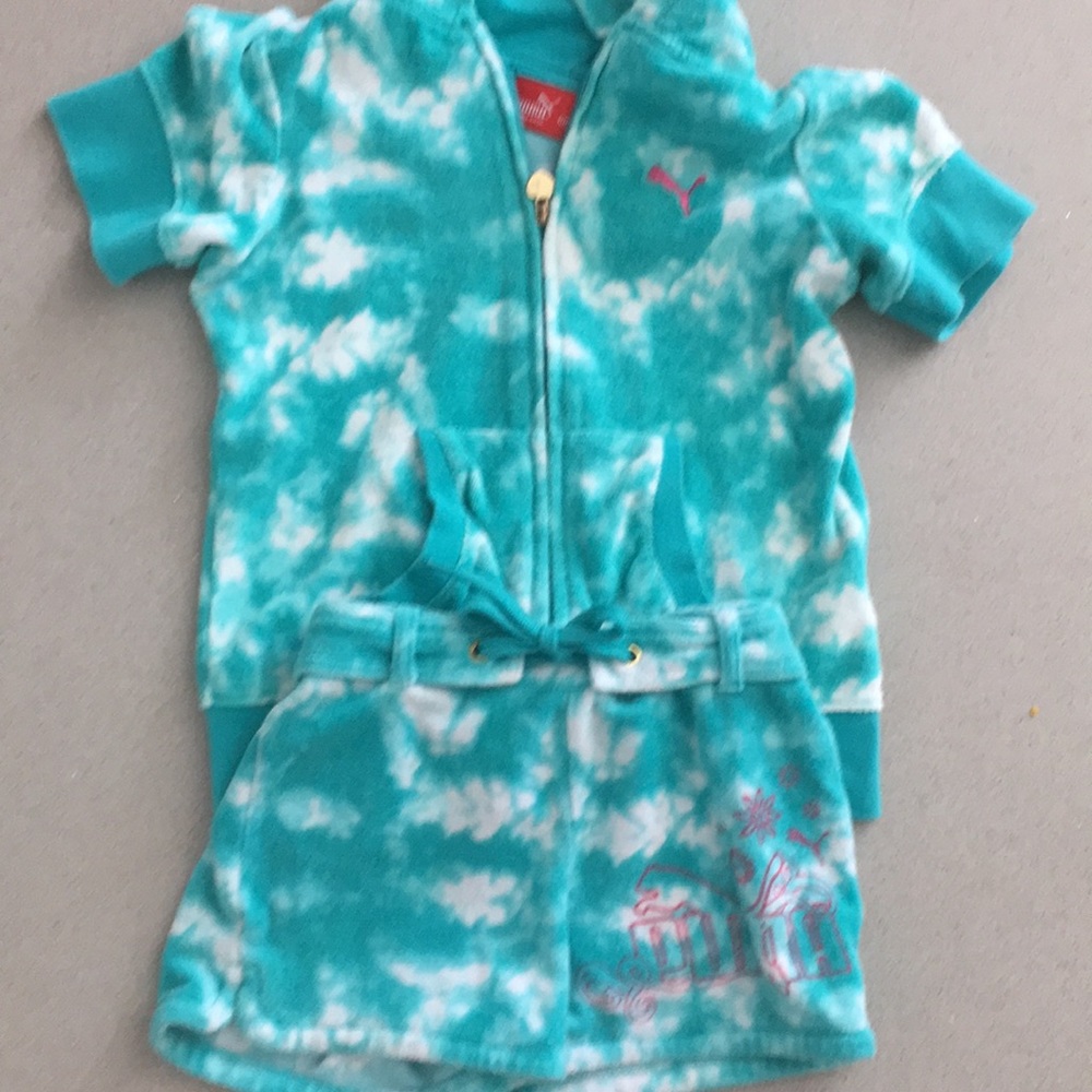 Puma Turquoise Tie Dye Hoodie & Shorts - M